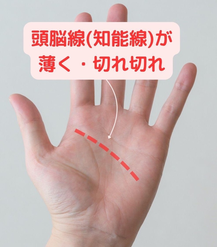 2.衝動買いに注意！「頭脳線が薄く・切れ切れ」